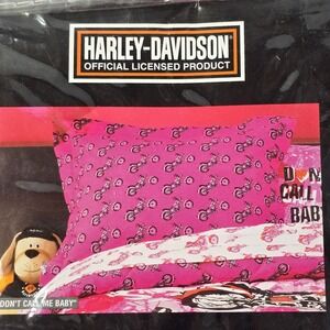 Harley Davidson Pillow Case Pink Don't Call Me Baby Cotton Blend Bedding